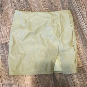 light green mini leather skirt